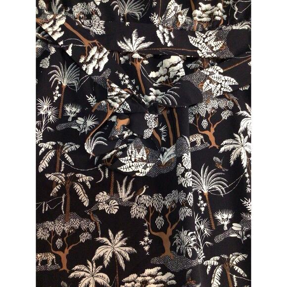 H&M Jungle Print Dress Size 10 Black Brown Leopard Palm Trees Birds NWT - Picture 3 of 8